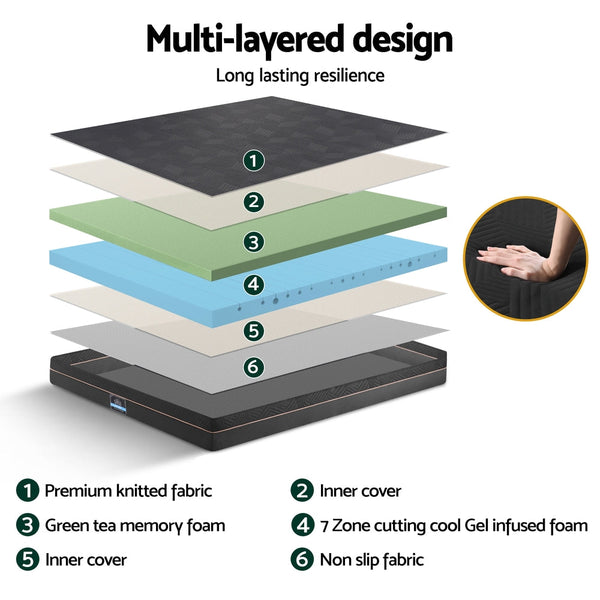 Giselle 18cm Memory Foam Mattress Green Tea Foam Cool Gel Foam Mattresses King Awezingly