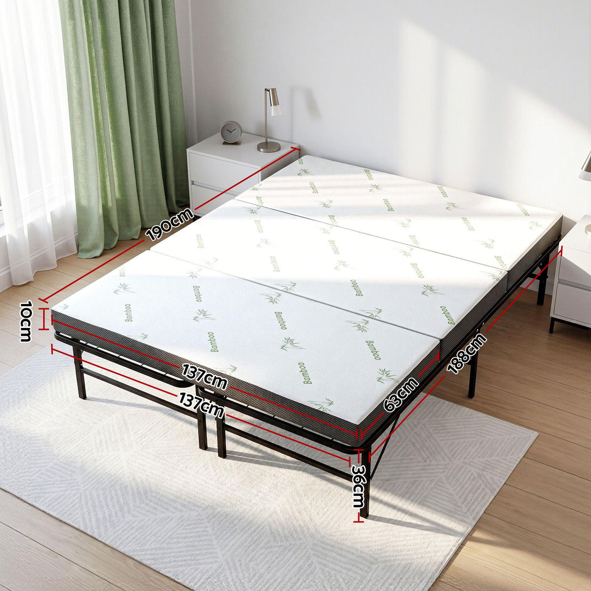 Giselle Folding Bed with Mattress Double Portable Foldable Guest Bed Bamboo Cover Awezingly
