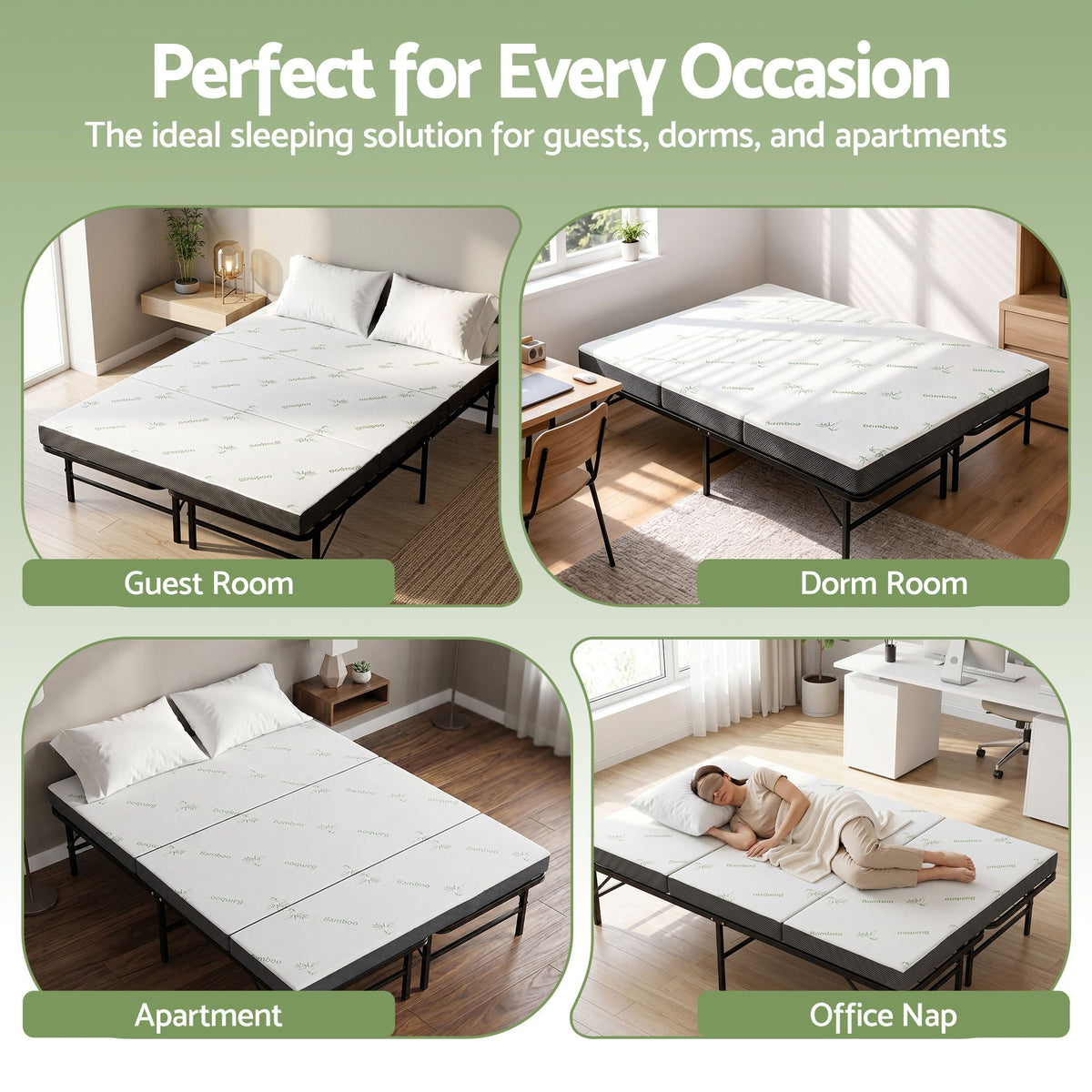 Giselle Folding Bed with Mattress Double Portable Foldable Guest Bed Bamboo Cover Awezingly
