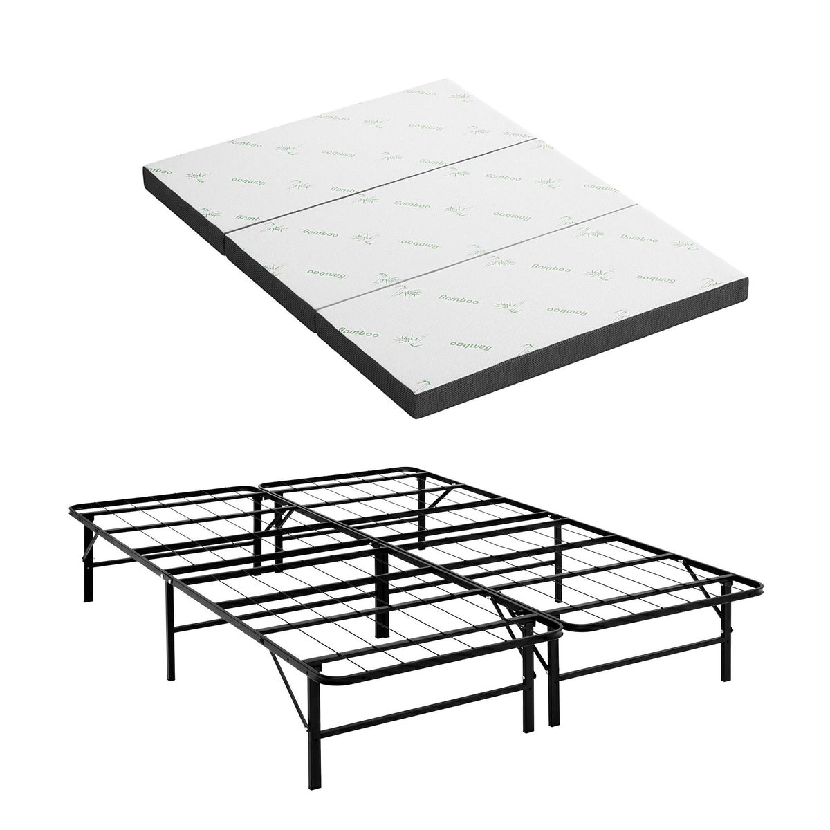 Giselle Folding Bed with Mattress Double Portable Foldable Guest Bed Bamboo Cover Awezingly