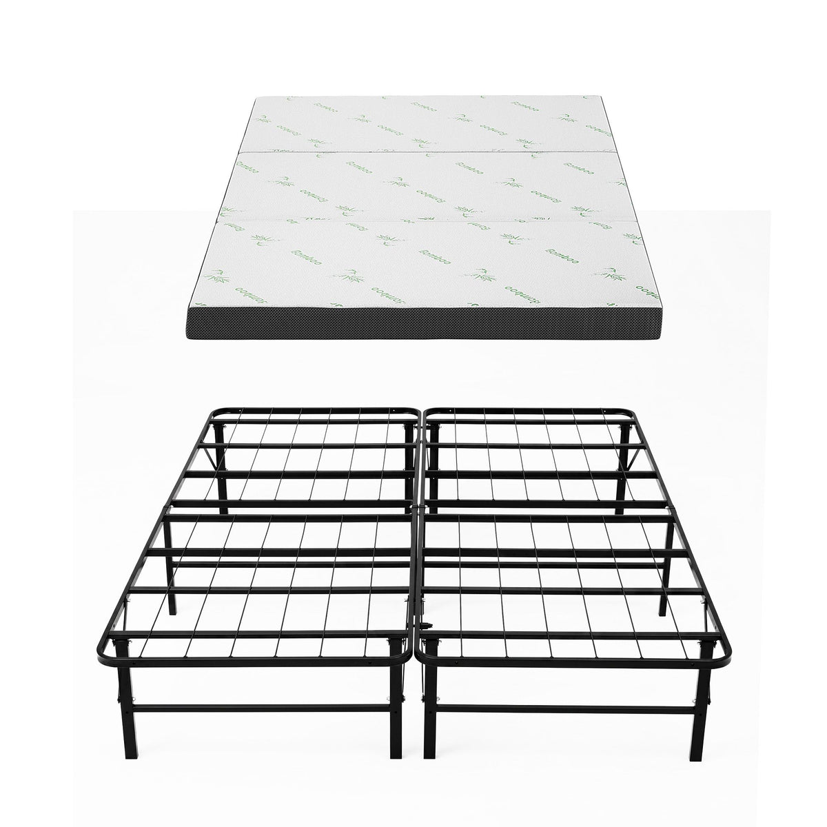 Giselle Folding Bed with Mattress Double Portable Foldable Guest Bed Bamboo Cover Awezingly
