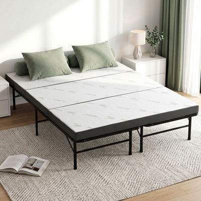Giselle Folding Bed with Mattress Queen Portable Foldable Guest Bed Bamboo Cover