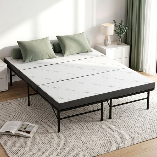 Giselle Folding Bed with Mattress Queen Portable Foldable Guest Bed Bamboo Cover Awezingly