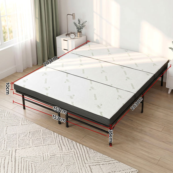 Giselle Folding Bed with Mattress Queen Portable Foldable Guest Bed Bamboo Cover Awezingly