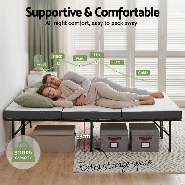 Giselle Folding Bed with Mattress Queen Portable Foldable Guest Bed Bamboo Cover Awezingly