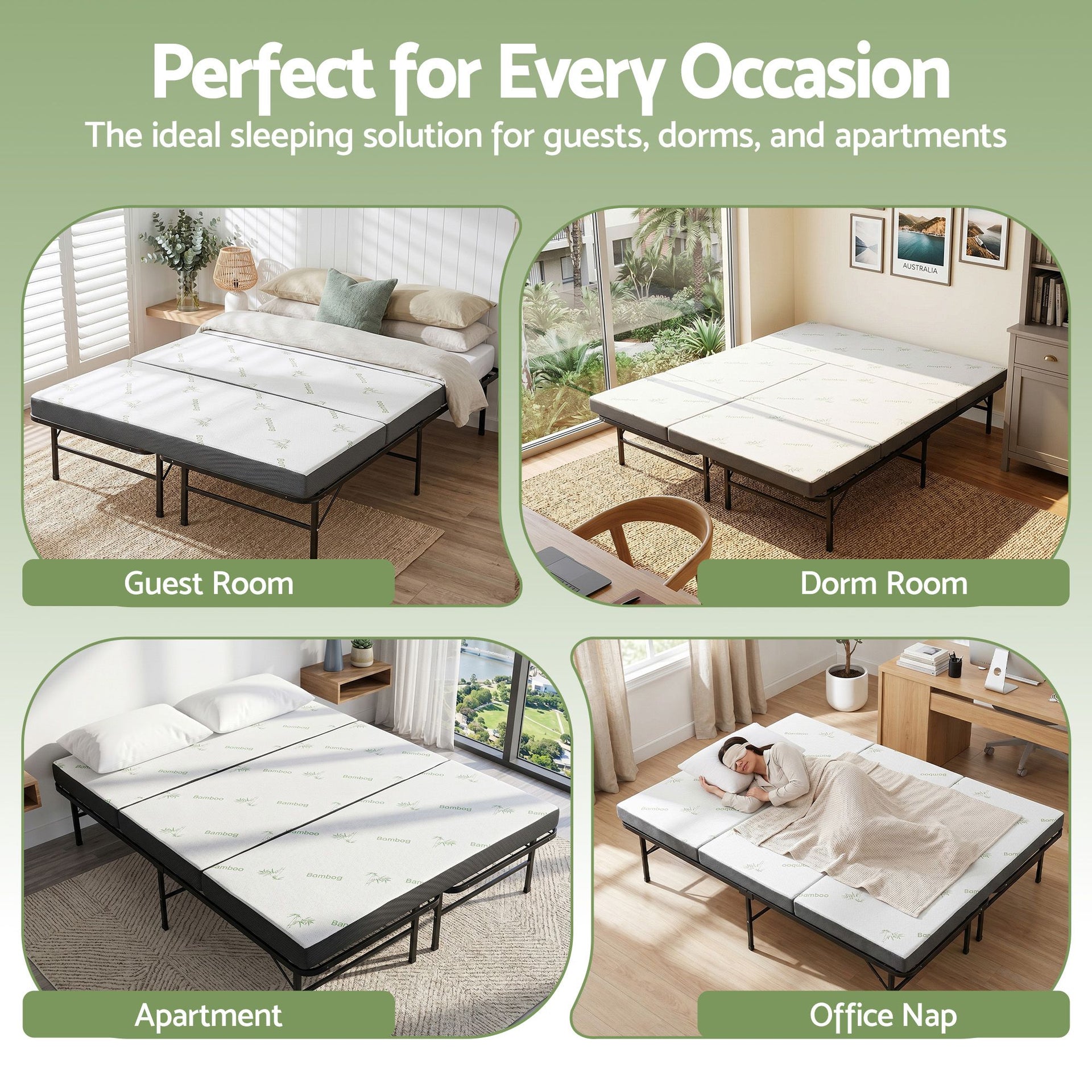 Giselle Folding Bed with Mattress Queen Portable Foldable Guest Bed Bamboo Cover Awezingly