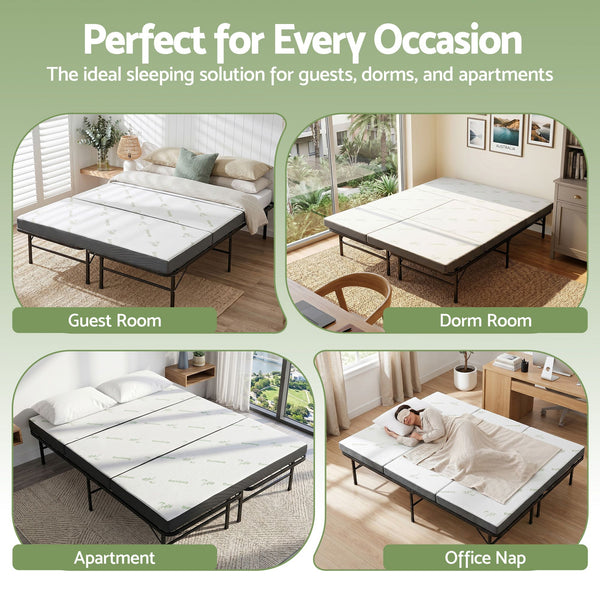 Giselle Folding Bed with Mattress Queen Portable Foldable Guest Bed Bamboo Cover Awezingly
