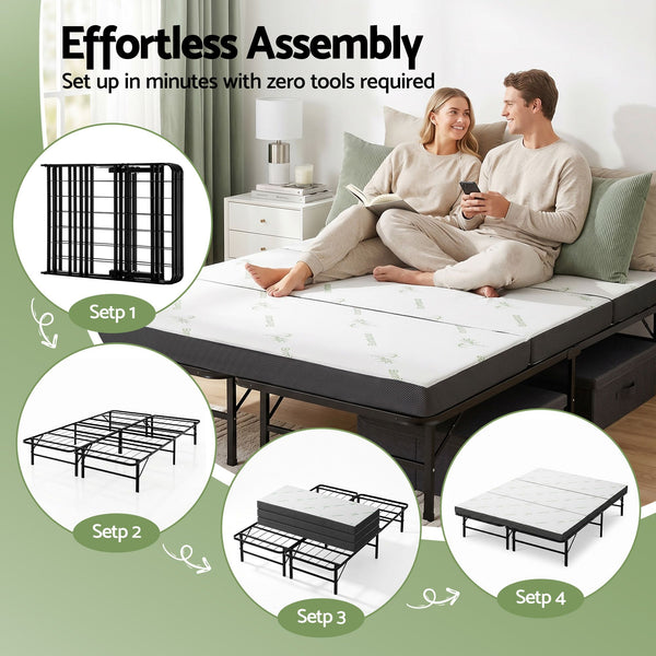 Giselle Folding Bed with Mattress Queen Portable Foldable Guest Bed Bamboo Cover Awezingly