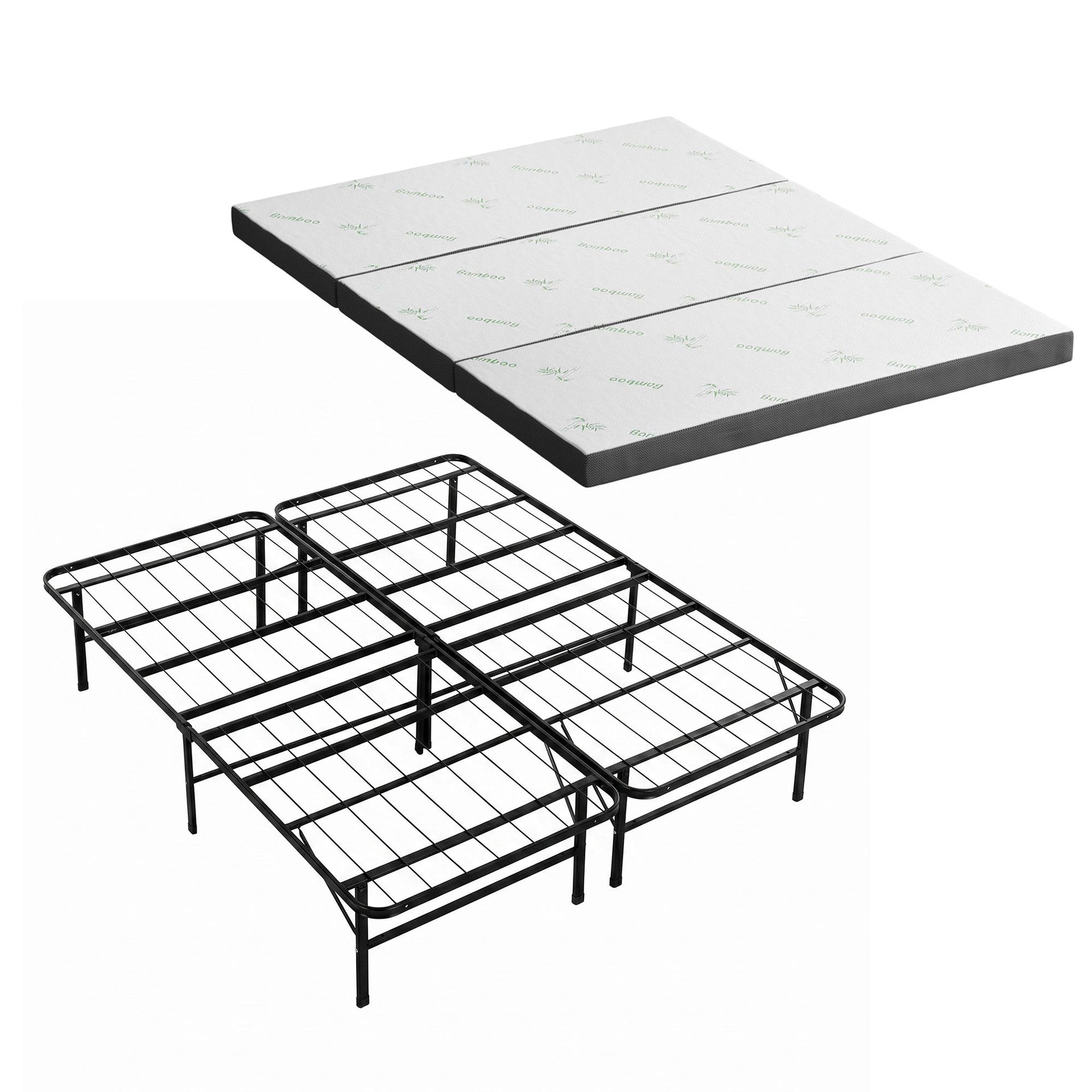 Giselle Folding Bed with Mattress Queen Portable Foldable Guest Bed Bamboo Cover Awezingly