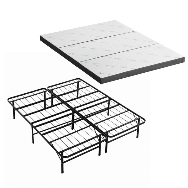 Giselle Folding Bed with Mattress Queen Portable Foldable Guest Bed Bamboo Cover Awezingly