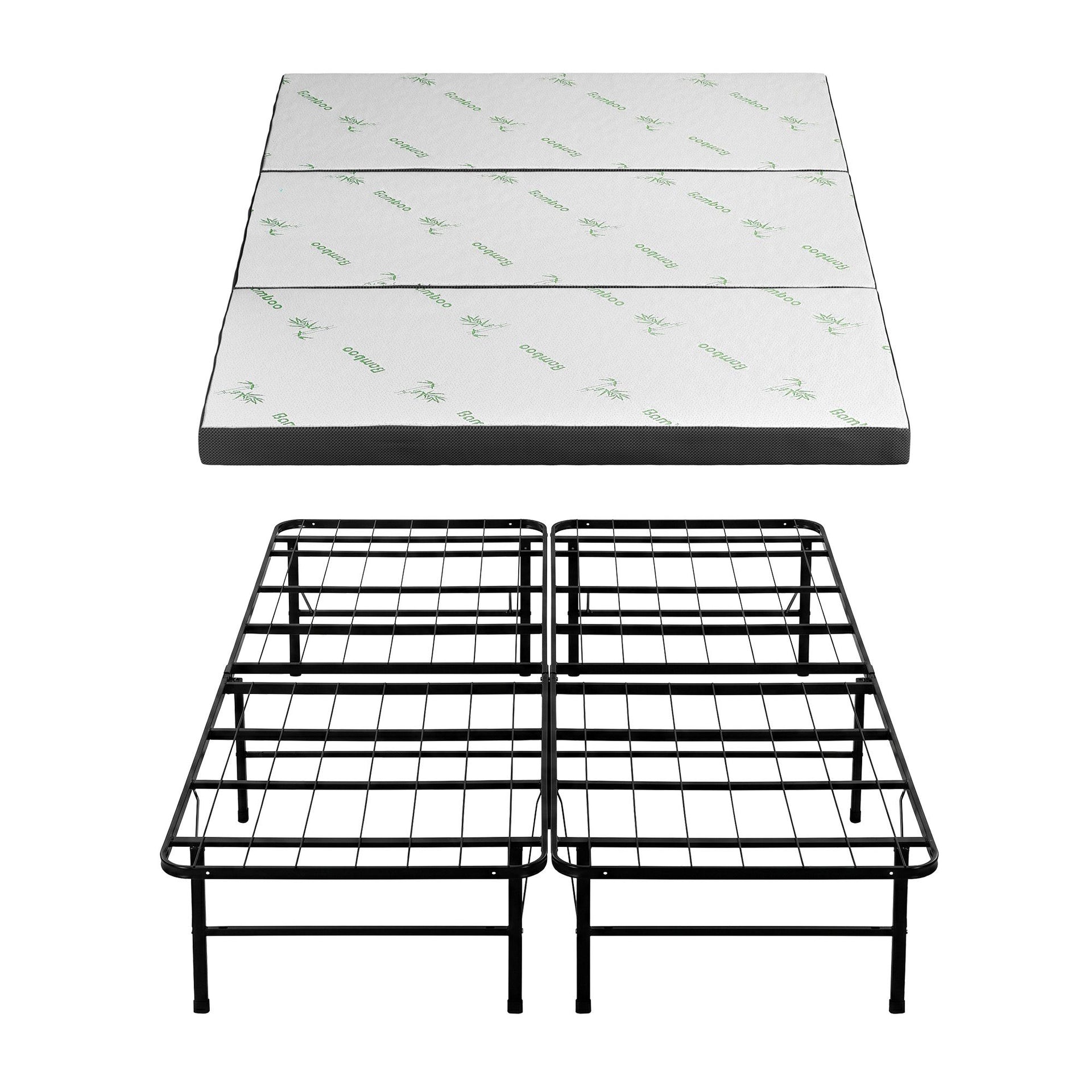 Giselle Folding Bed with Mattress Queen Portable Foldable Guest Bed Bamboo Cover Awezingly