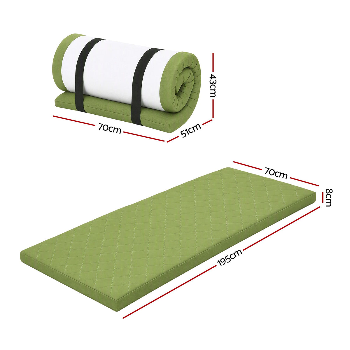 Giselle Folding Mattress Single 8cm Foldable Camping Travel Roll-Up Floor Bed Awezingly