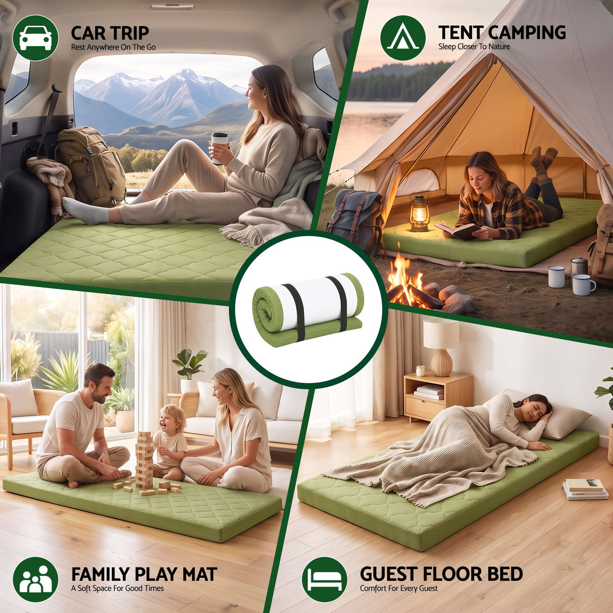Giselle Folding Mattress Single 8cm Foldable Camping Travel Roll-Up Floor Bed Awezingly