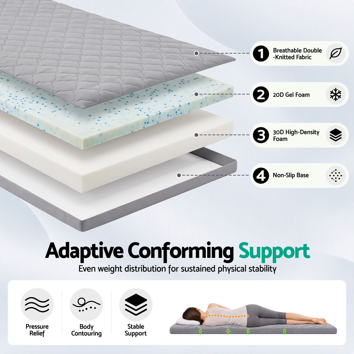 Giselle Folding Mattress Double 5cm Foldable Camping Travel Roll-Up Sleeping Mat Awezingly