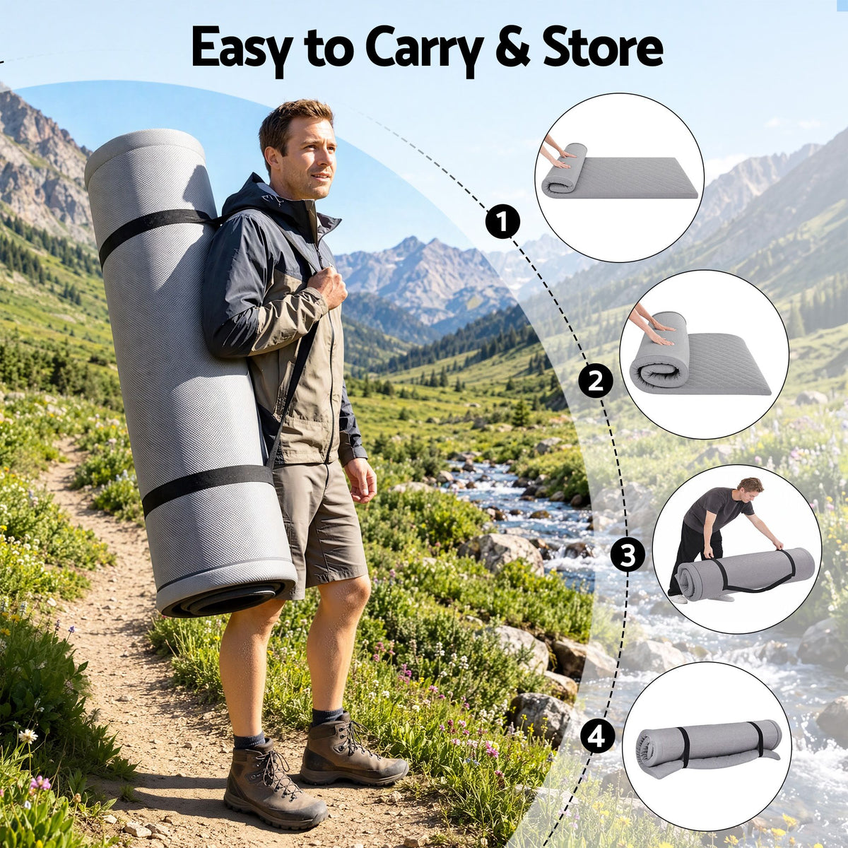 Giselle Folding Mattress Double 5cm Foldable Camping Travel Roll-Up Sleeping Mat Awezingly