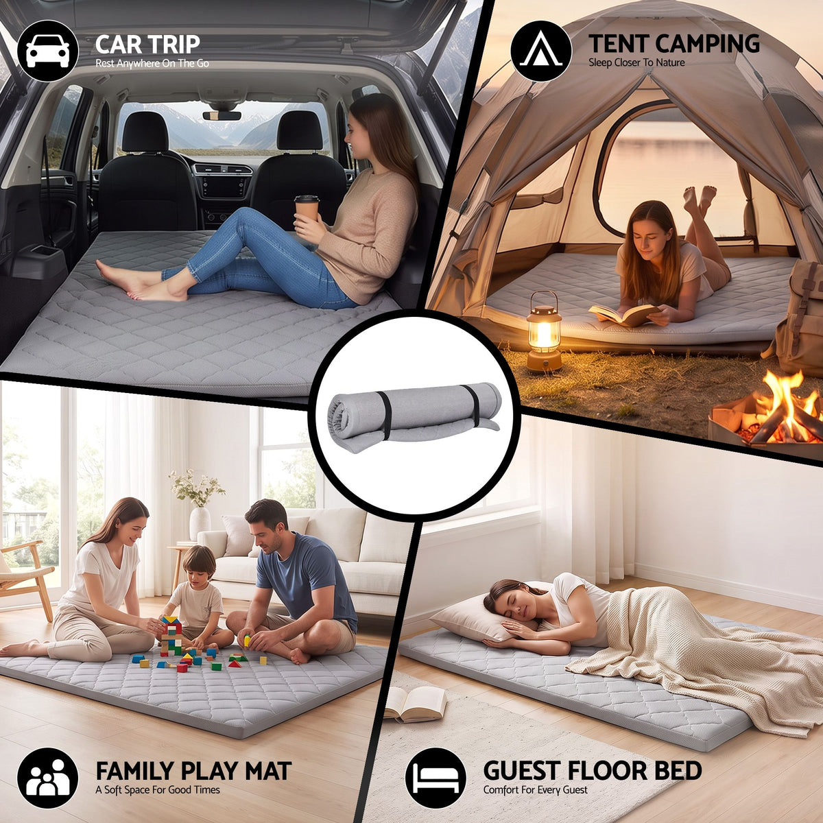 Giselle Folding Mattress Double 5cm Foldable Camping Travel Roll-Up Sleeping Mat Awezingly