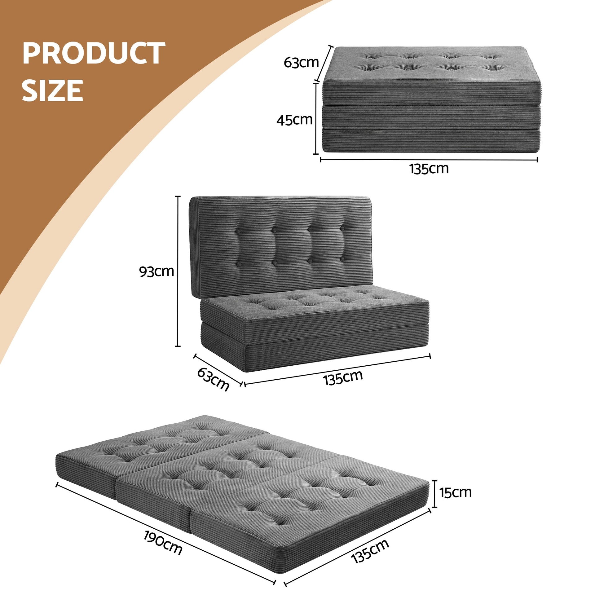 Giselle Double Folding Mattress 15cm Foldable Foam Portable Guest Sofa Bed Camping Mat Awezingly