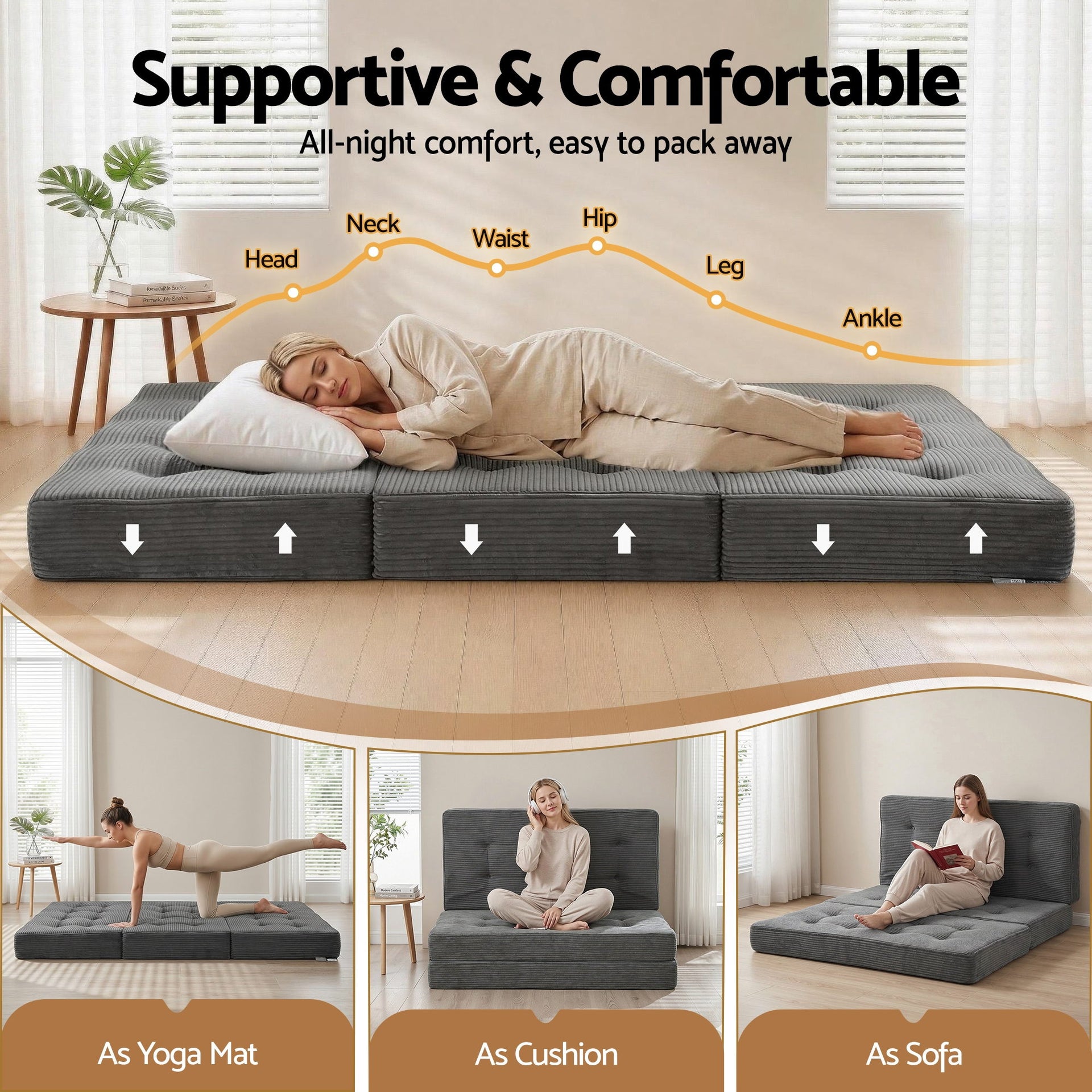 Giselle Double Folding Mattress 15cm Foldable Foam Portable Guest Sofa Bed Camping Mat Awezingly