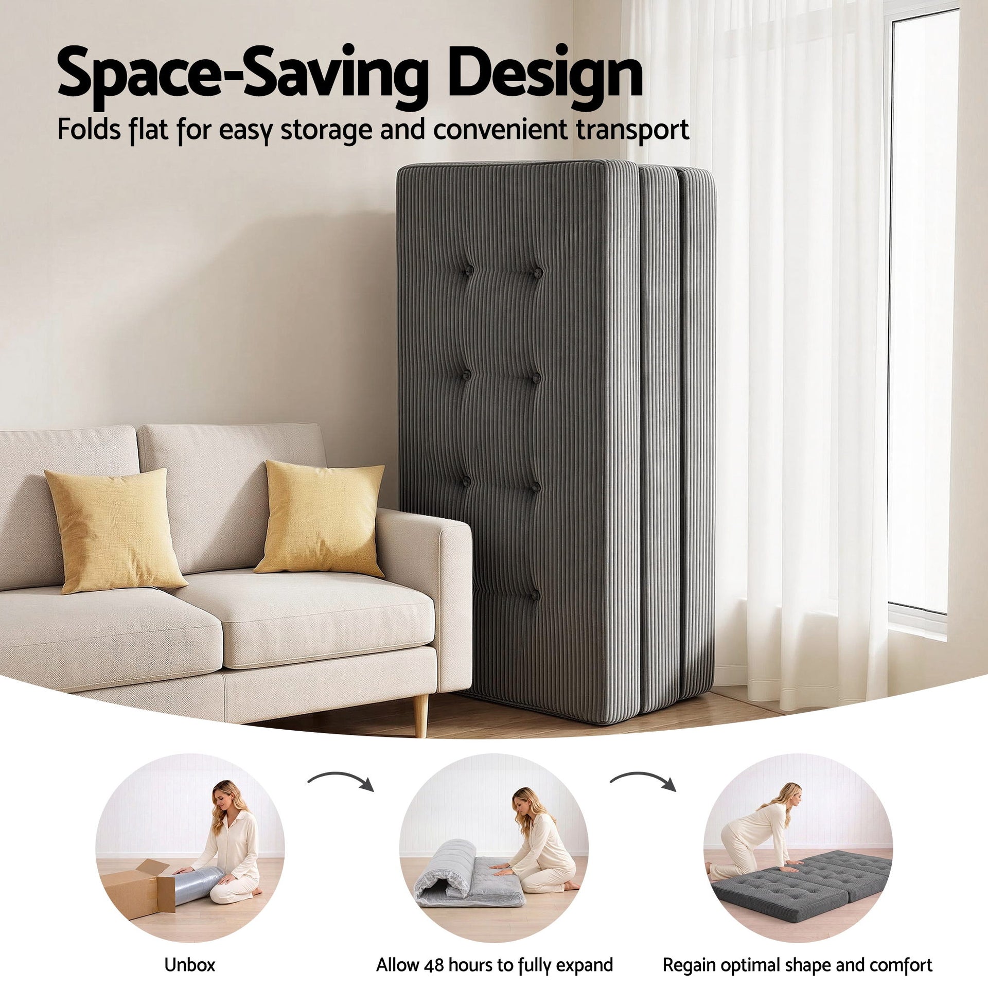 Giselle Double Folding Mattress 15cm Foldable Foam Portable Guest Sofa Bed Camping Mat Awezingly