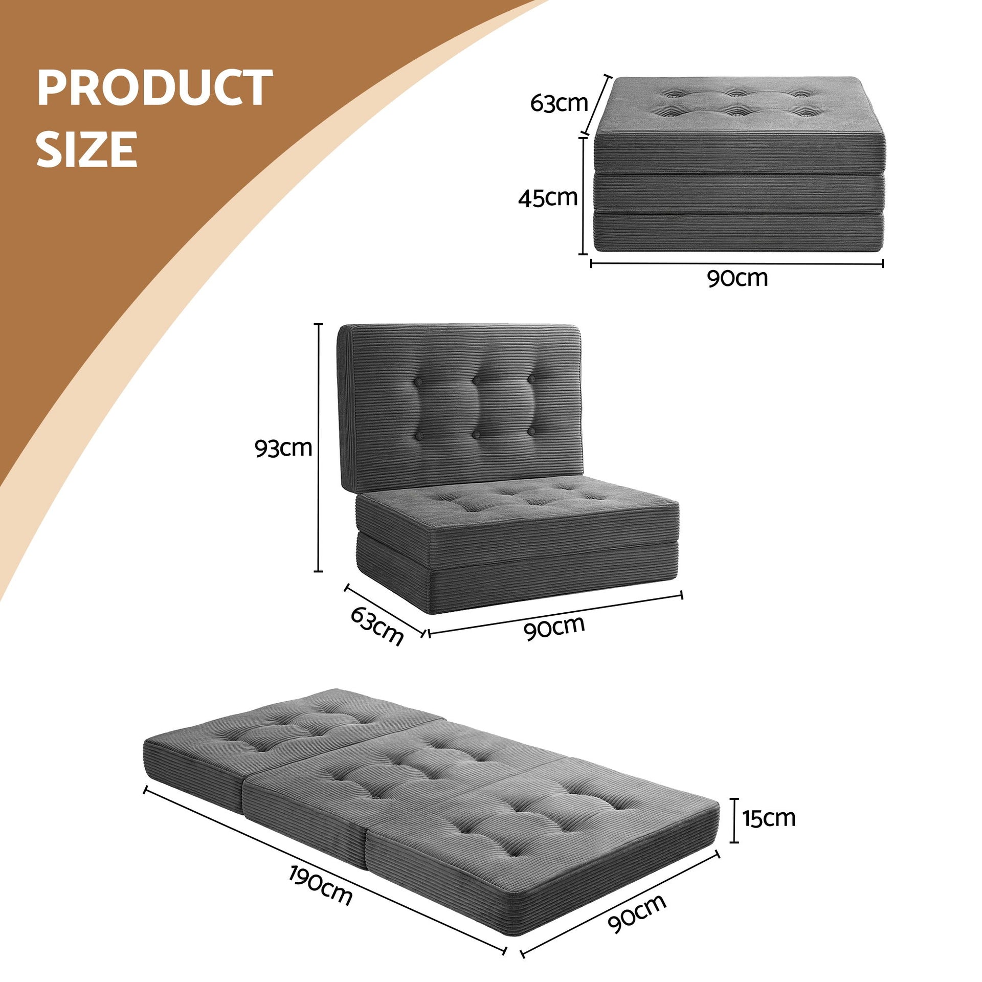 Giselle Single Folding Mattress 15cm Foldable Foam Portable Guest Sofa Bed Camping Mat Awezingly