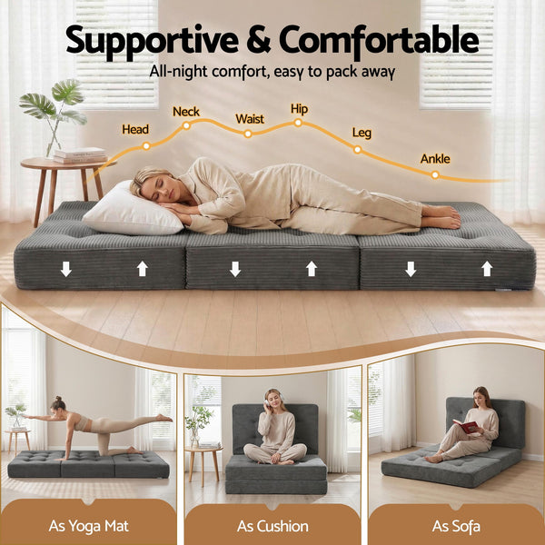 Giselle Single Folding Mattress 15cm Foldable Foam Portable Guest Sofa Bed Camping Mat Awezingly