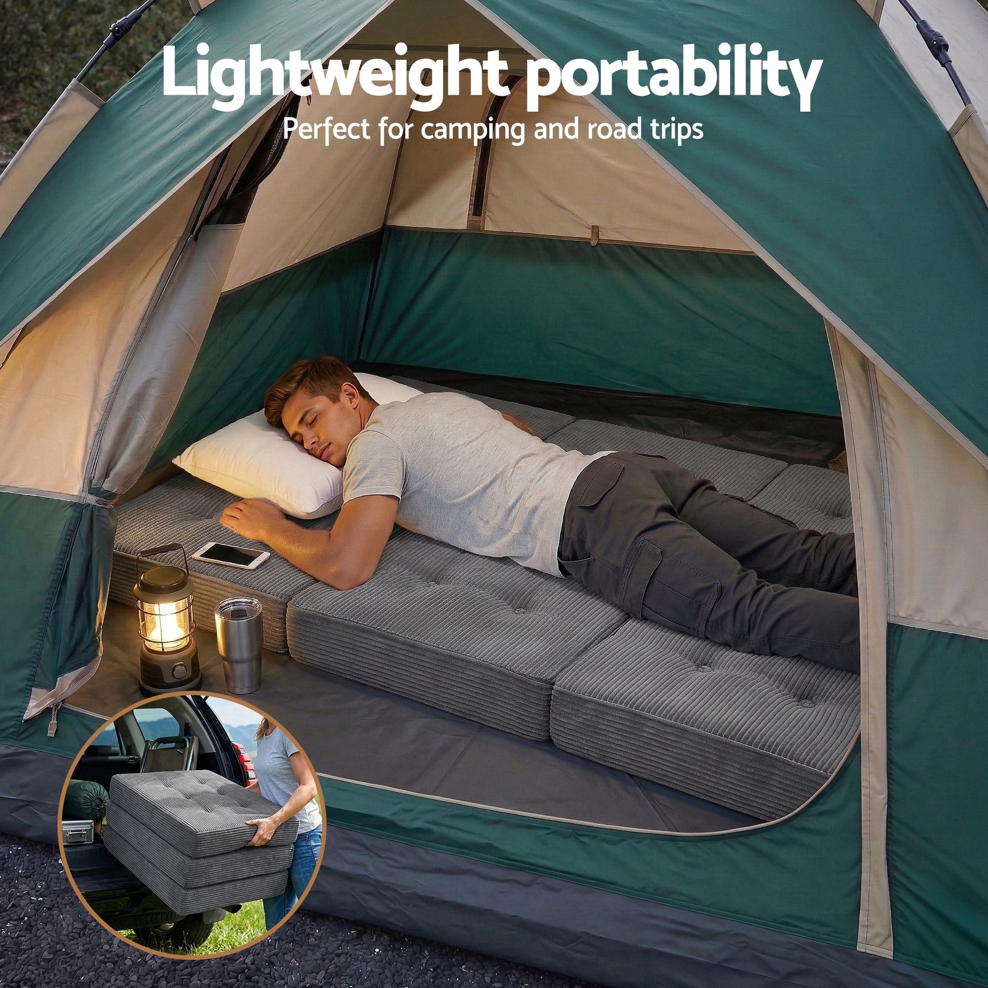 Giselle Single Folding Mattress 15cm Foldable Foam Portable Guest Sofa Bed Camping Mat Awezingly