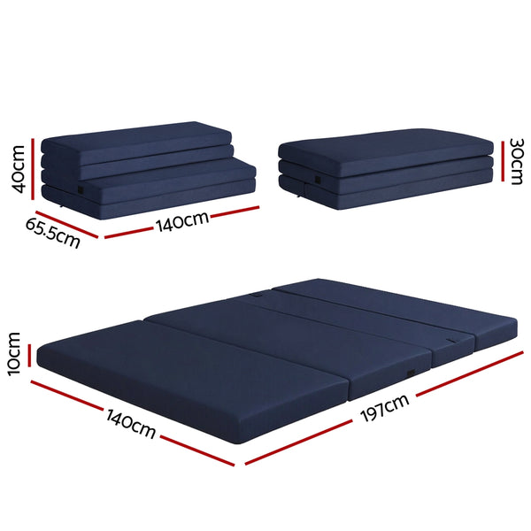 Giselle Foldable Mattress Folding Foam Mattresses Portable Floor Mat Blue Double Giselle Bedding