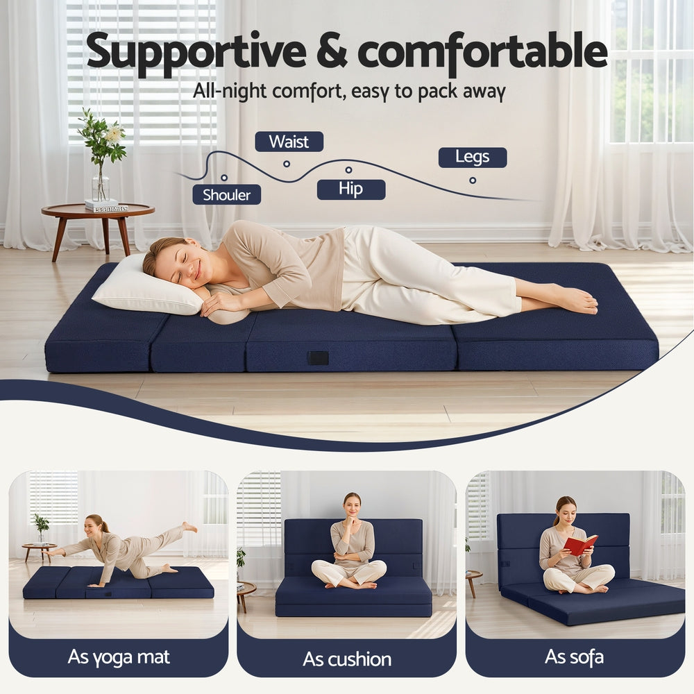 Giselle Foldable Mattress Folding Foam Mattresses Portable Floor Mat Blue Double Giselle Bedding