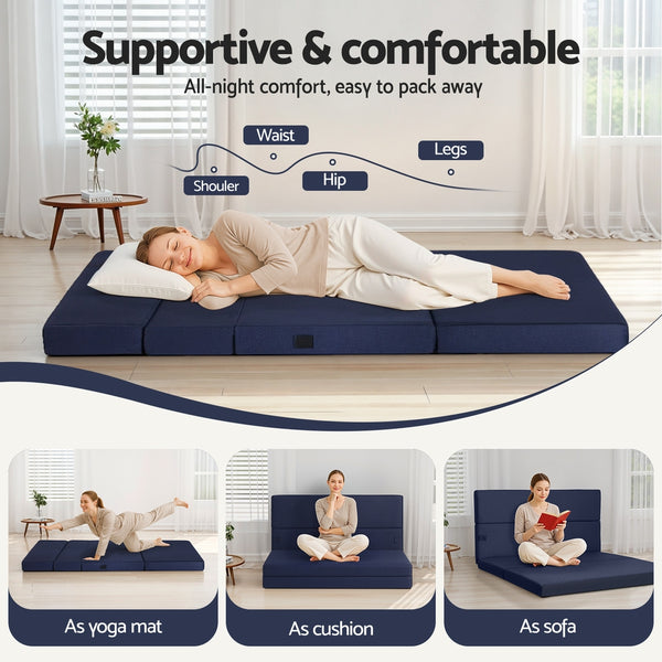 Giselle Foldable Mattress Folding Foam Mattresses Portable Floor Mat Blue Double Giselle Bedding