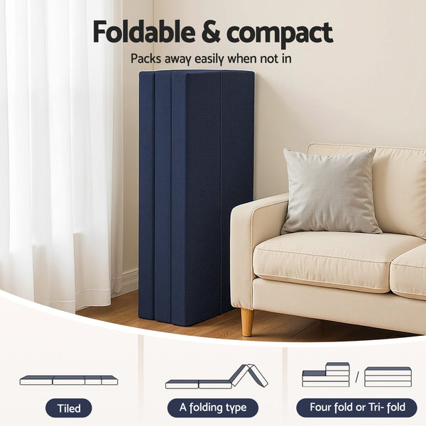 Giselle Foldable Mattress Folding Foam Mattresses Portable Floor Mat Blue Double Giselle Bedding