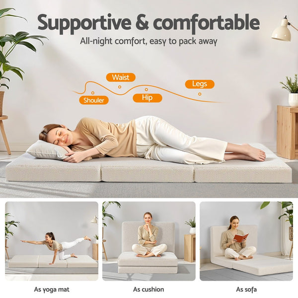 Giselle Bedding Foldable Mattress Fleece Portable 3-fold Folding Foam Mattresses Giselle Bedding