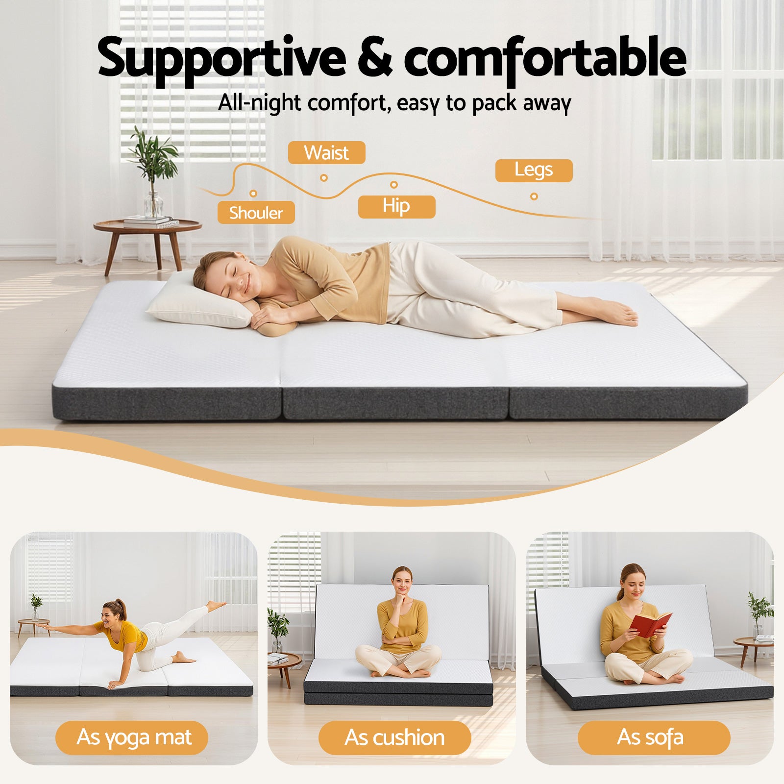 Giselle Bedding Foldable Mattress Folding Sofa Bed Tri-Fold Memory Foam Tencel Queen Giselle Bedding