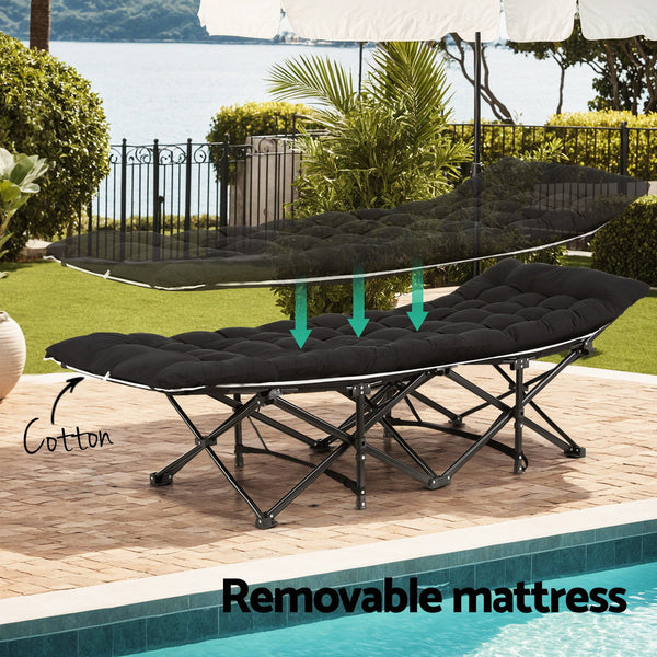 Artiss Folding Bed With Mattress Heavy Duty Black 185CM Awezingly