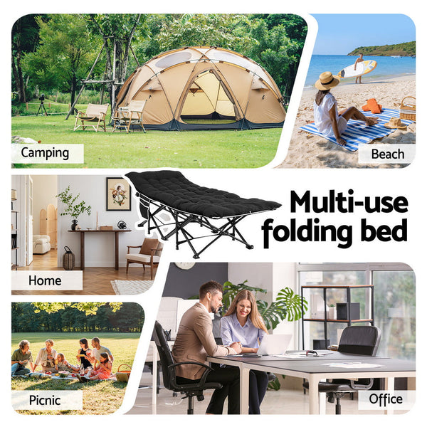 Artiss Folding Bed With Mattress Heavy Duty Black 185CM Awezingly