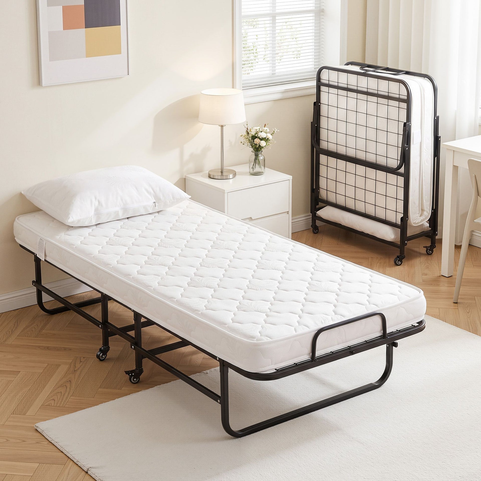 ARTISS Folding Bed with Mattress, Portable Rollaway 150kg Capacity 190CM Artiss
