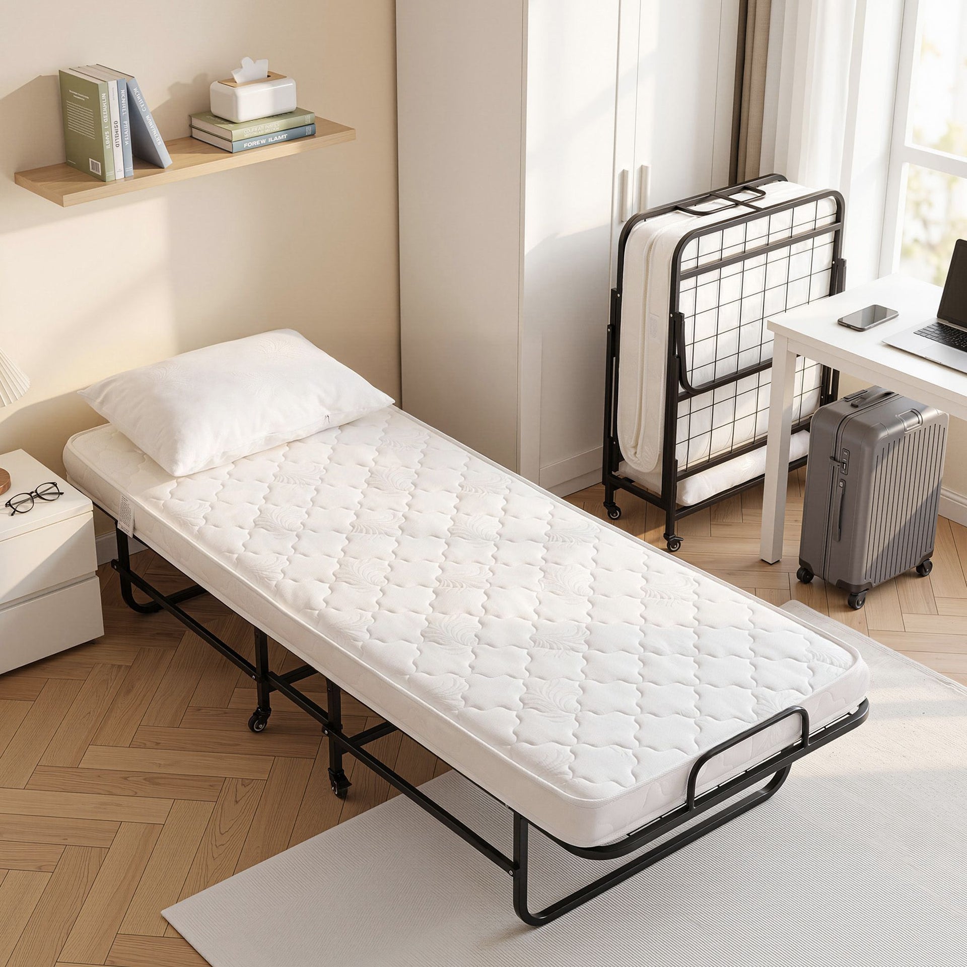 ARTISS Folding Bed with Mattress, Portable Rollaway 150kg Capacity 190CM Artiss