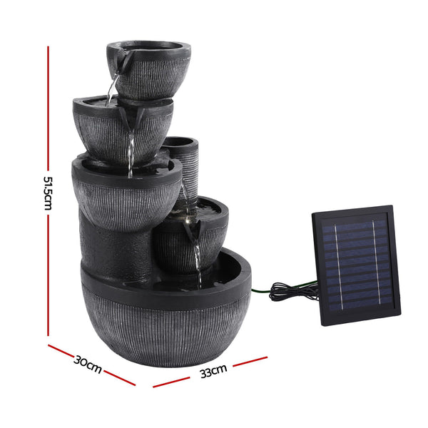 Gardeon Solar Fountain Water Feature 5-Tier Cascading Bowl Grey 51cm Awezingly