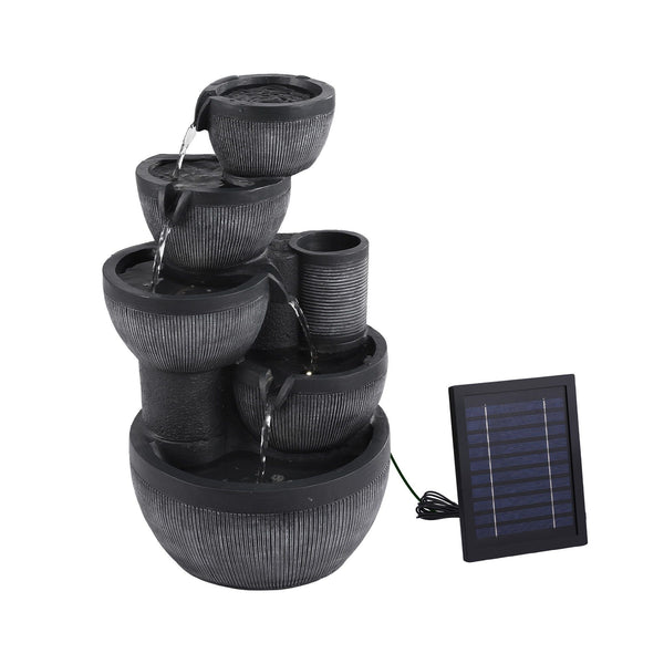 Gardeon Solar Fountain Water Feature 5-Tier Cascading Bowl Grey 51cm Awezingly