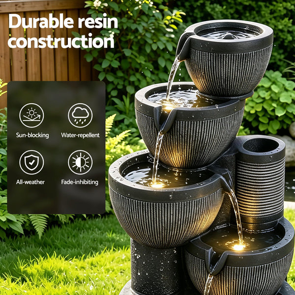 Gardeon Solar Fountain Water Feature 5-Tier Cascading Bowl Grey 51cm Awezingly