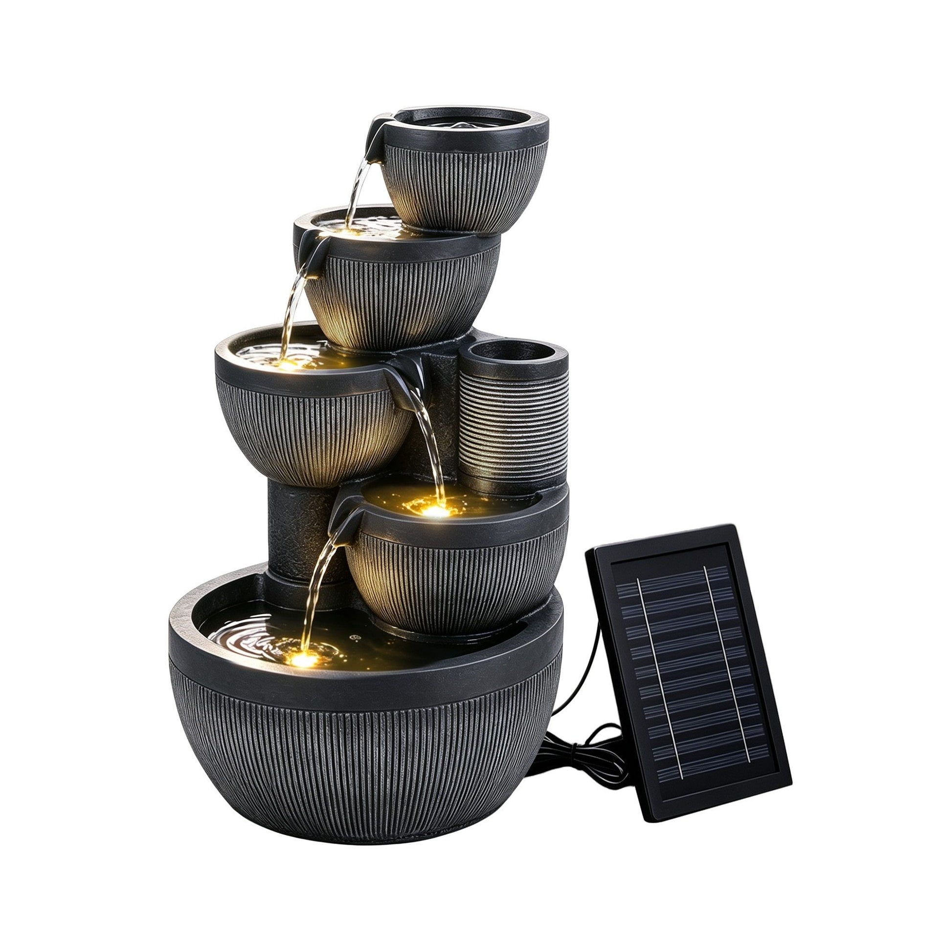 Gardeon Solar Fountain Water Feature 5-Tier Cascading Bowl Grey 51cm Awezingly