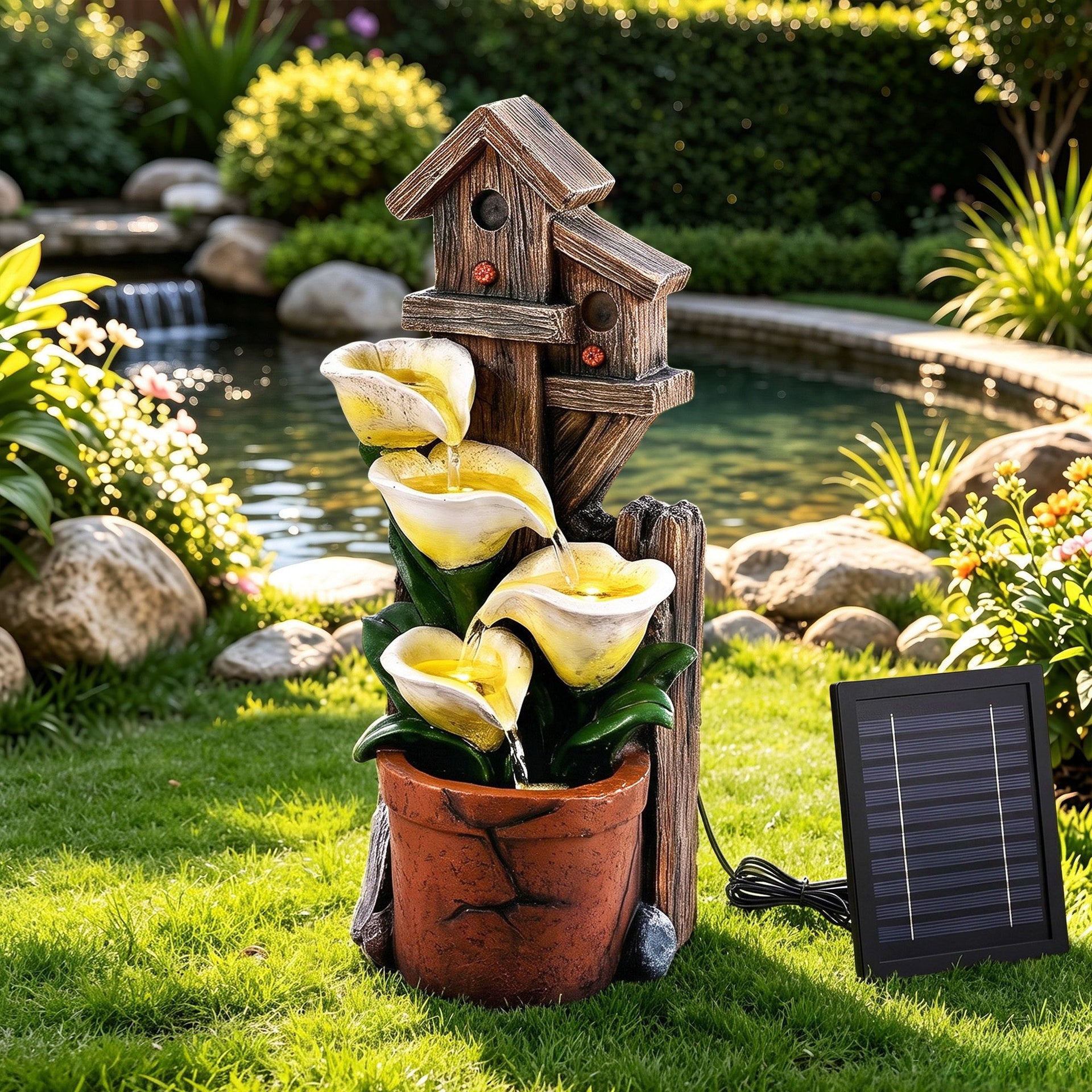 Gardeon Solar Fountains Water Features 4-Tier Cascading Flower Bowls 55cm Awezingly