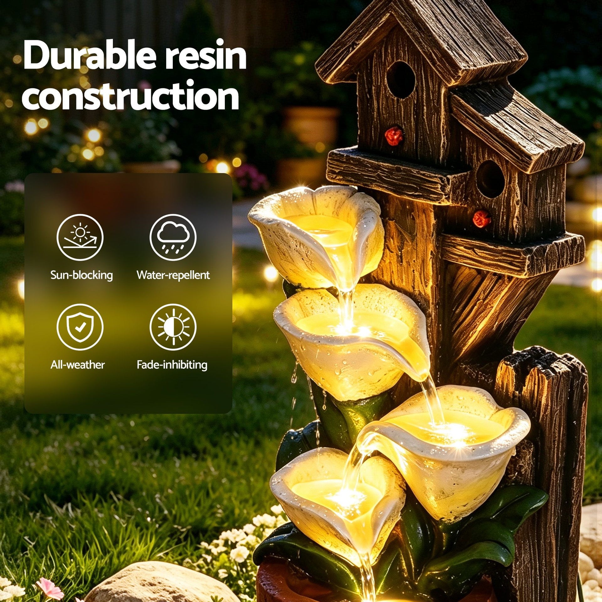 Gardeon Solar Fountains Water Features 4-Tier Cascading Flower Bowls 55cm Awezingly