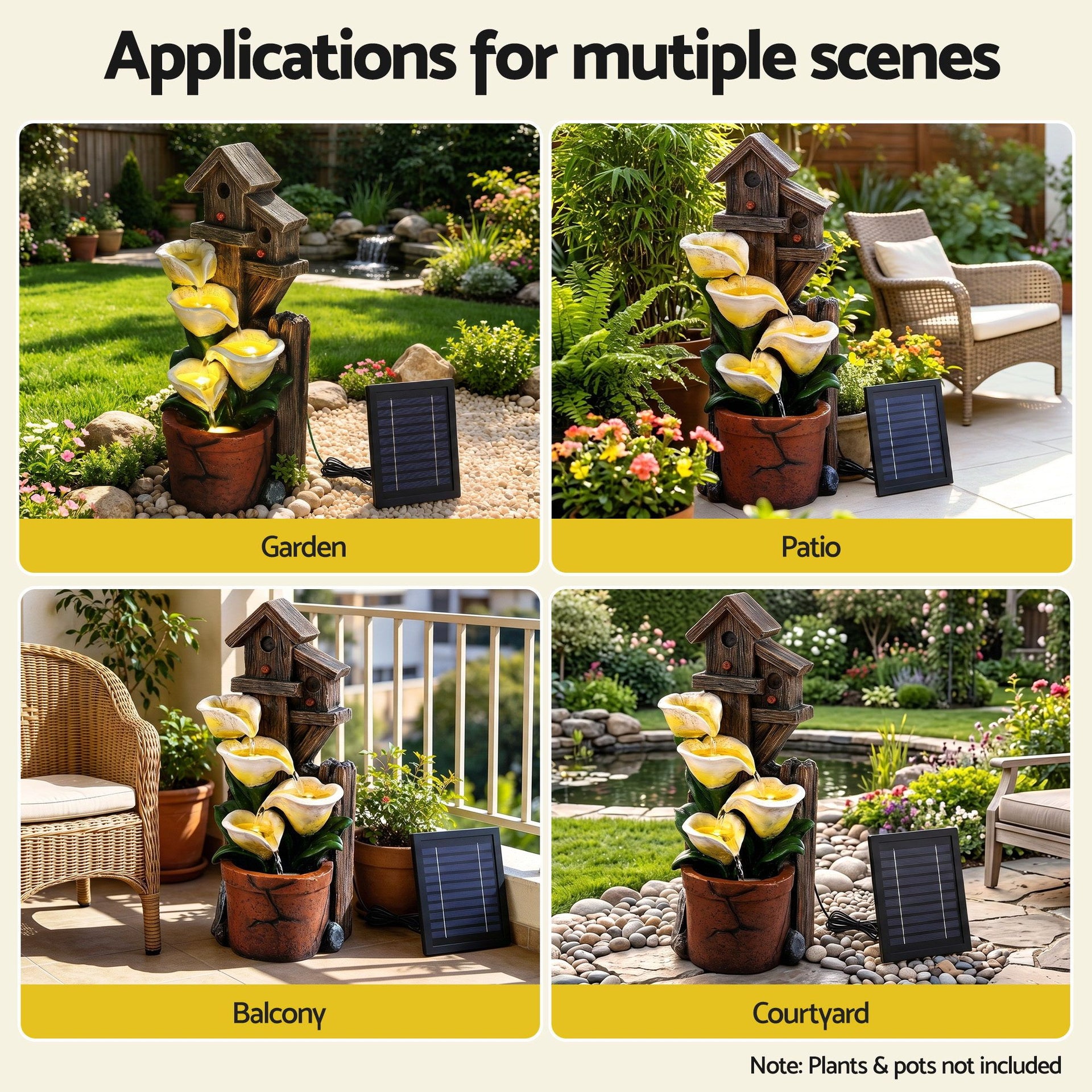 Gardeon Solar Fountains Water Features 4-Tier Cascading Flower Bowls 55cm Awezingly