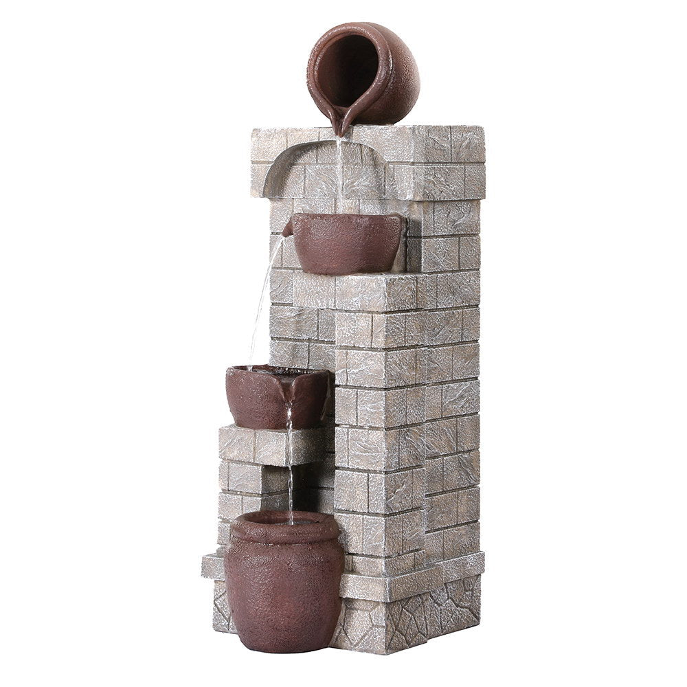 Gardeon Solar Fountain Water Feature  Pot Outdoor Indoor 4-Tier Cascading Brown Gardeon