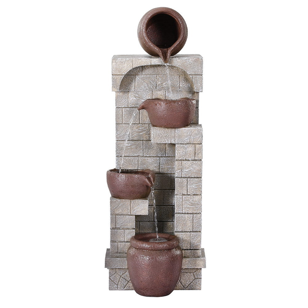 Gardeon Solar Fountain Water Feature  Pot Outdoor Indoor 4-Tier Cascading Brown Gardeon