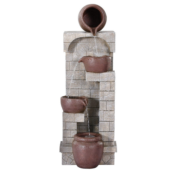 Gardeon Solar Fountain Water Feature  Pot Outdoor Indoor 4-Tier Cascading Brown Gardeon