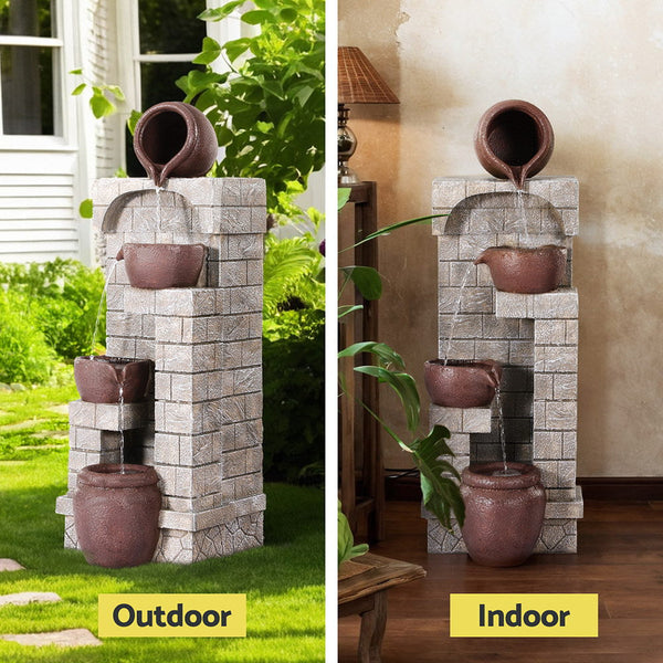 Gardeon Solar Fountain Water Feature  Pot Outdoor Indoor 4-Tier Cascading Brown Gardeon