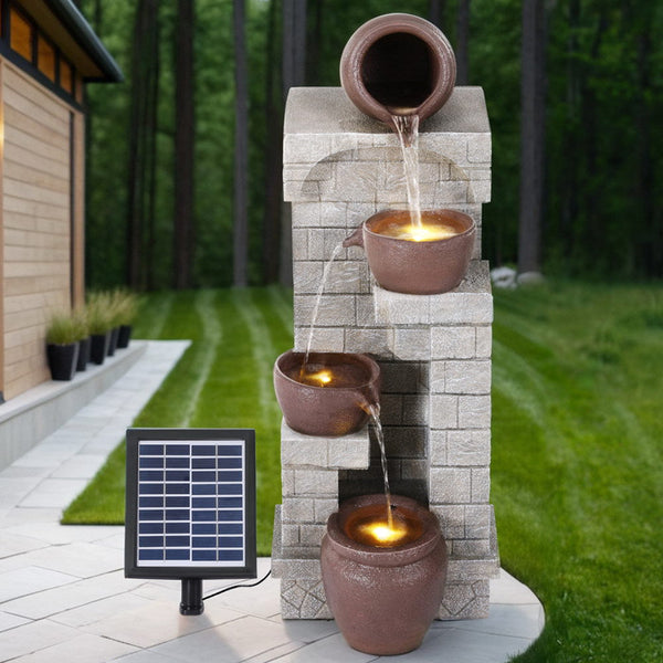 Gardeon Solar Fountain Water Feature  Pot Outdoor Indoor 4-Tier Cascading Brown Gardeon