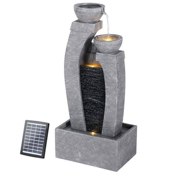 Gardeon Solar Fountain Water Feature Outdoor Fountain Indoor 3-Tier Cascading Grey Awezingly