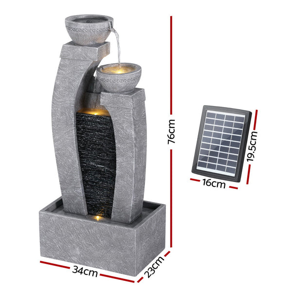 Gardeon Solar Fountain Water Feature Outdoor Fountain Indoor 3-Tier Cascading Grey Awezingly